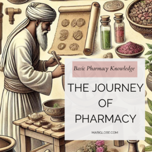 illustration of an ancient pharmacy or apothecary, with shelves of jars and bottles containing medicinal herbs and remedies, and a pharmacist or apothecary preparing medicines in the foreground 